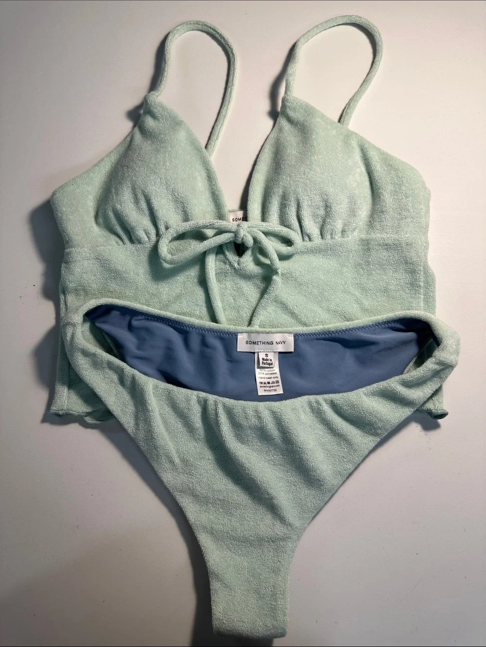 Something Navy Terry Crop Bralette Bikini Set — Mint Size S